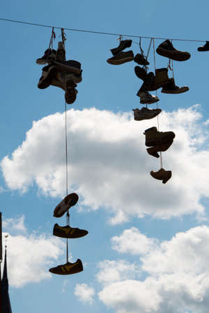 Flensburg, Shoes on line at Norderstreetの写真素材