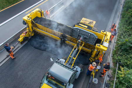 Construction site roadwork, new asphalt layer