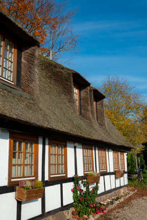 Thatched house with latticeの写真素材