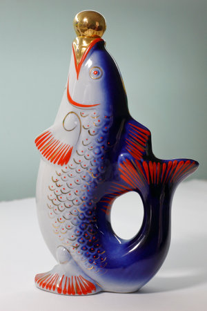 Porcelain decanter in the shape of a fishの写真素材