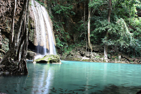 Erawan  waterfall in Kanjanaburi Thailand  の写真素材