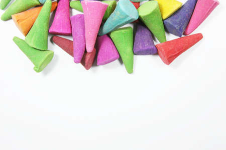 colorful aroma Incense on white backgroundの写真素材
