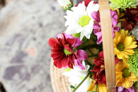 Chrysanthemum flowers in the Wicker baskets 