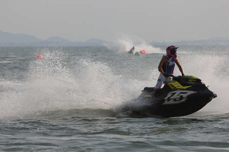 December 6, 2012 jet Skis  world Club Grand Prix2012 , a Jet ski racer were practicing at Jomtien Beach in Pattaya before the race on 7-9 December 2012 のeditorial素材