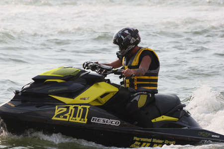 December 6, 2012 jet Skis  world Club Grand Prix2012 , a Jet ski racer were practicing at Jomtien Beach in Pattaya before the race on 7-9 December 2012 のeditorial素材