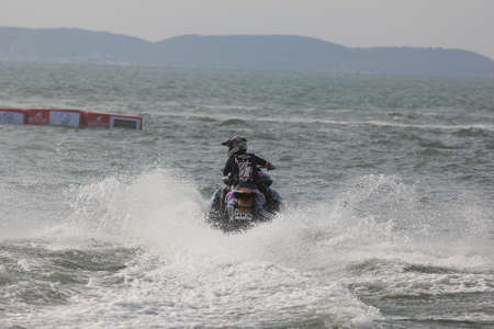 December 6, 2012 jet Skis  world Club Grand Prix2012 , a Jet ski racer were practicing at Jomtien Beach in Pattaya before the race on 7-9 December 2012 のeditorial素材