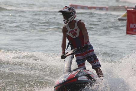 December 6, 2012 jet Skis  world Club Grand Prix2012 , a Jet ski racer were practicing at Jomtien Beach in Pattaya before the race on 7-9 December 2012 のeditorial素材