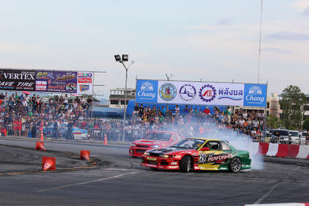Pattaya,Thailand-April 26,2013 Pattaya Professional Drift Series 2013, Racing Teams were practicing for the real drift racing, Pattaya ,Thailand on 27-28 April 2013 のeditorial素材