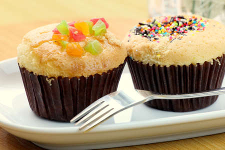 Thai cup cake with forkの写真素材
