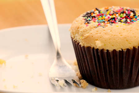 Thai cup cake with forkの写真素材