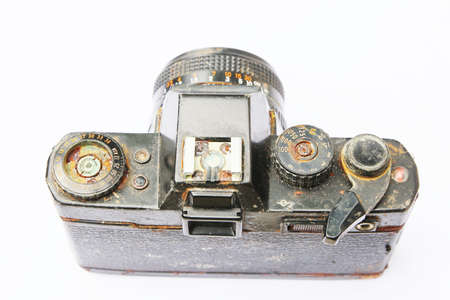 Old  SLR film camera  corrode   isolated on white background  の写真素材