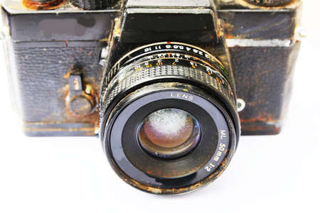 Old  SLR film camera  corrode   isolated on white background の写真素材