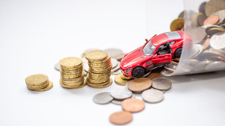 red car model accident on insurance business saving and investment concept