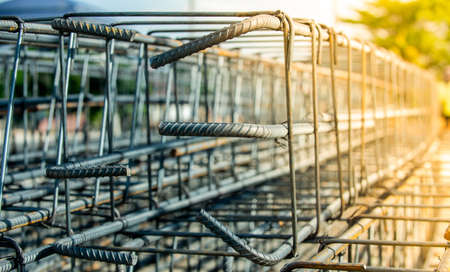Reinforcement steel rod and deformed bar with rebar at construction site.の写真素材