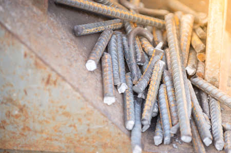 Reinforcement steel rod and deformed bar with rebar at construction site.の写真素材