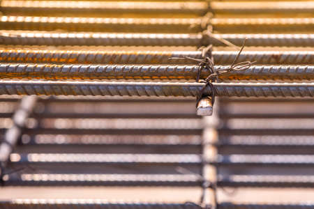 Reinforcement steel rod and deformed bar with rebar at construction site.の写真素材