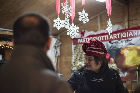 TURIN,ITALY-DECEMBER 8, 2016: Christmas Atmosphere on Christmas Market in Turin,Italyのeditorial素材