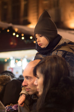 TURIN,ITALY-DECEMBER 8, 2016: Christmas Atmosphere on Christmas Market in Turin,Italyのeditorial素材