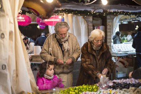 TURIN,ITALY-DECEMBER 8, 2016: Christmas Atmosphere on Christmas Market in Turin,Italyのeditorial素材