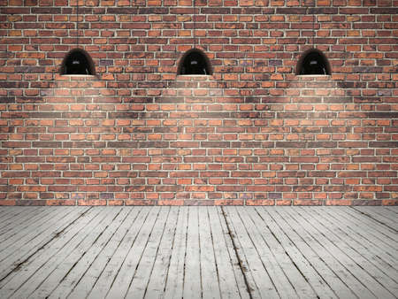 Brick interior with hanging lightsの写真素材