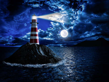 Lighthouse at moonlightの写真素材
