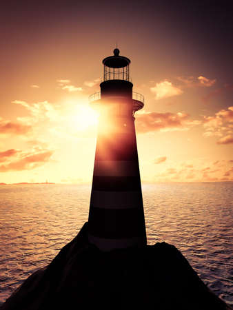 Lighthouse at sunsetの写真素材