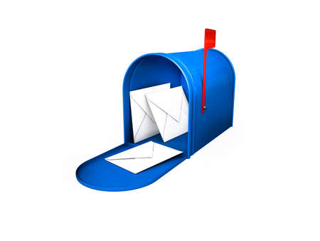 Blue mailbox isolated in whiteの写真素材
