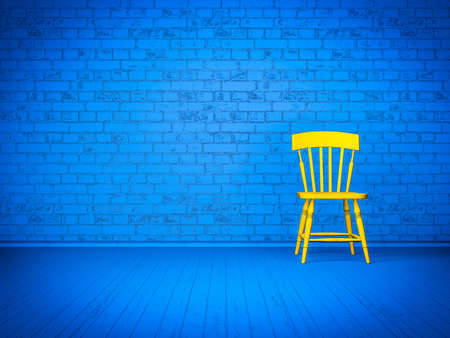 Simple blue interior with yellow chairの写真素材