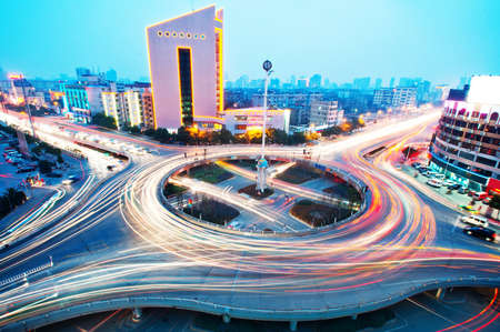 Overpass of the light trails, beautiful curves.  の写真素材