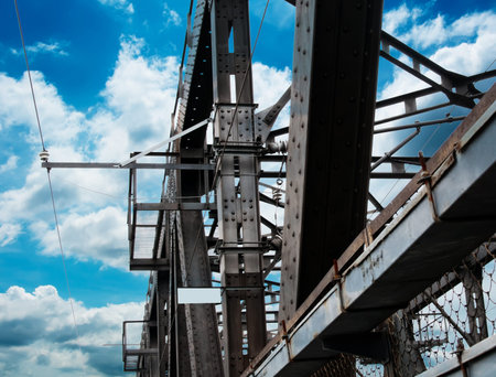 Support above the bridge, steel structure close-up.