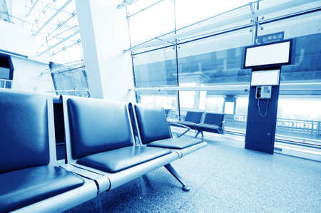 Bench in the shanghai pudong airport interior of the airportのeditorial素材