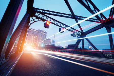 Night traffic lights inside of the Garden Bridge of shanghai china. の写真素材