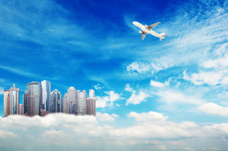 Higher than the clouds of skyscrapers, exaggerated performanceの写真素材