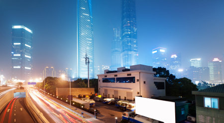 Shanghai Lujiazui Finance   Trade Zone modern city night background 