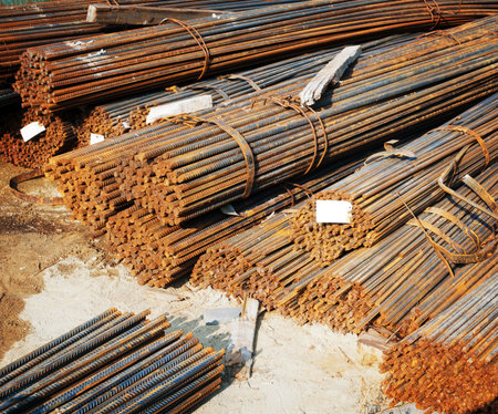 twisted steel construction materials in a construction site