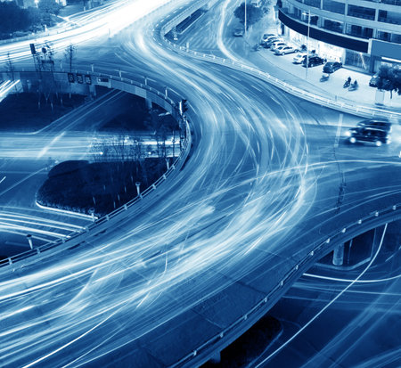 the light trails on the steet in shanghai china  