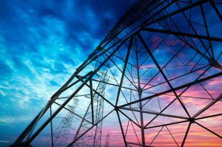 high voltage post High-voltage tower sky background  の写真素材
