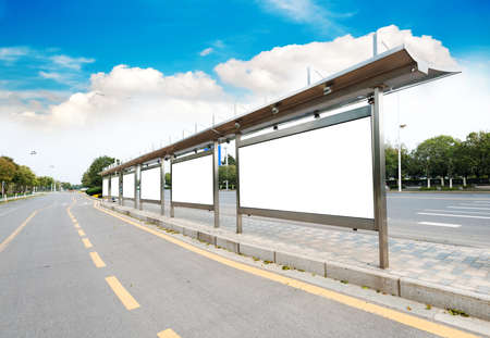Bus stop billboard on stageの写真素材