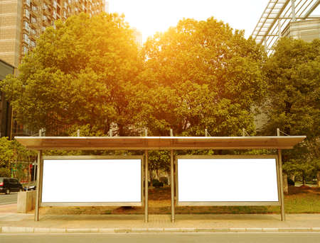 Bus stop billboard on stageの写真素材