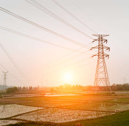 high voltage post High-voltage tower sky background の写真素材