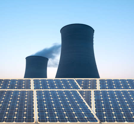 Cooling tower at nuclear power plantの写真素材