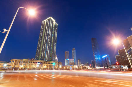 modern city at night ,tianjinの写真素材