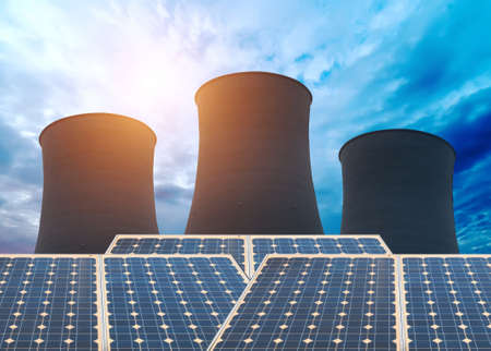 tops of cooling towers of atomic power plantの写真素材