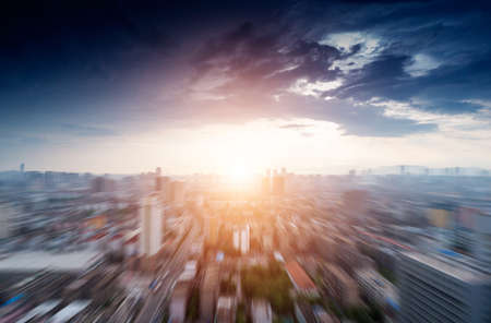 a bird's eye view of shanghai at duskの写真素材