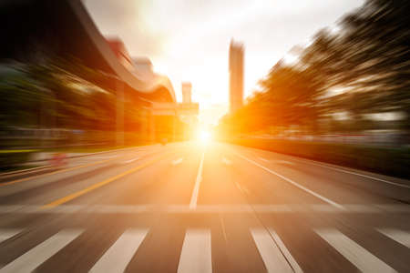 The sunset of the busy roads of major citiesの写真素材