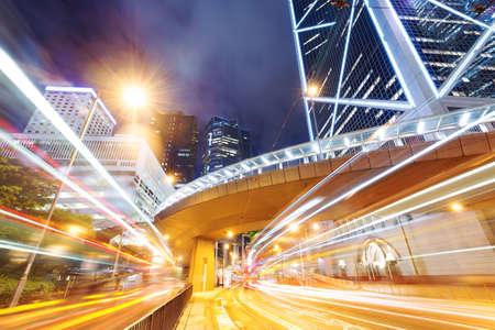 Hong Kong night view with car lightの写真素材