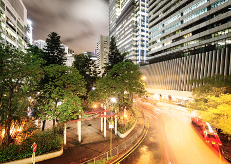 Hong Kong night view with car light