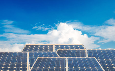 Solar energy panels with blue sky