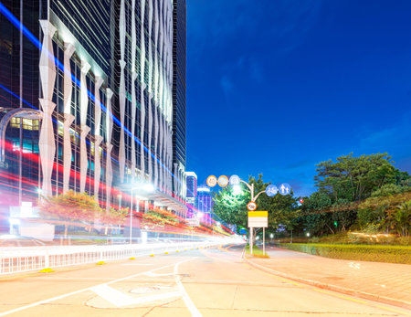 light trails on the street at dusk in guangdong,China
