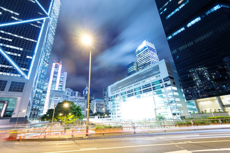 traffic in Hong Kong at nightの写真素材